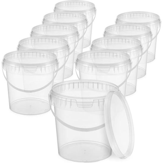 POSH Seau de 10 l - En plastique blanc - De qualité alimentaire - Anti-fuite - Inodore - Robuste, stable et hermétique - Seau avec anse (5, 10 l