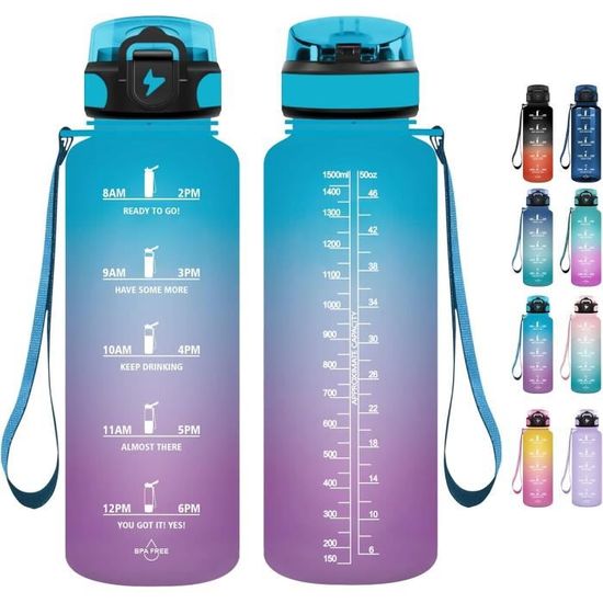 Bouteille Sport 1L, Gourde Motivation sans BPA avec Paille, Gourde avec Marqueur de Temps pour Randonnée, Bureau, l'école - Sport Bouteille Sport 1L, Gourde Motivation sans BPA avec Paille, Gourde avec Marqueur de Temps pour Randonnée, Bureau, l'école - Sport