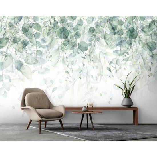 Papier Peint Intissé Panoramique Vert Feuilles 300x210 cm Tapisserie ...