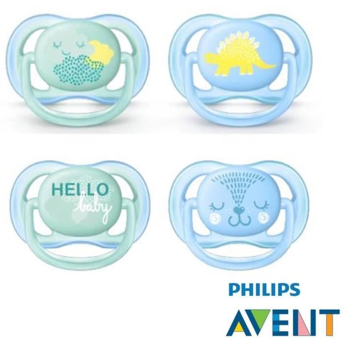 Sucettes Philips Avent Tétine Ultra Soft Air--Nouveauté 2018-Lot de 4-0–6 mois--Boy--+ 2 Ster ilisi Ertra Port Boîtes 775