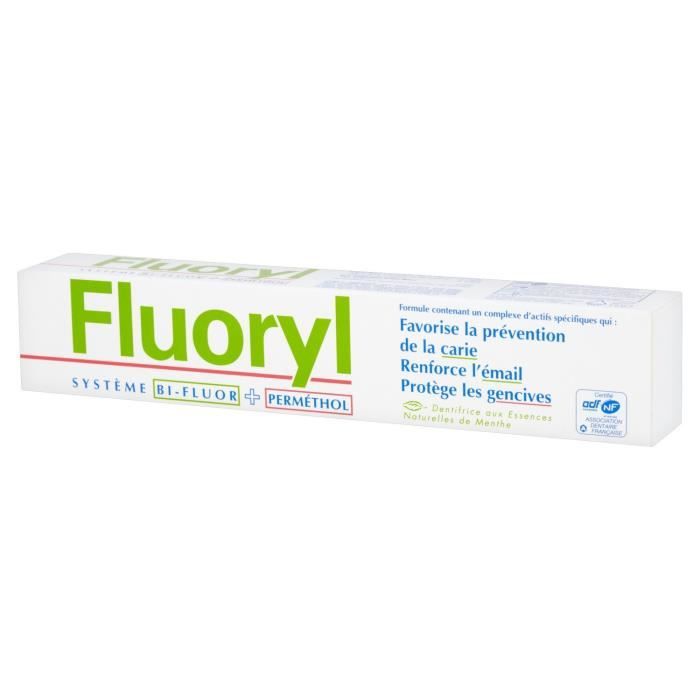 LOT DE 4 - Dentifrice BI-Fluor+Permétho Essences Naturelles de Menthe FLUORYL - le tube de 75 ml