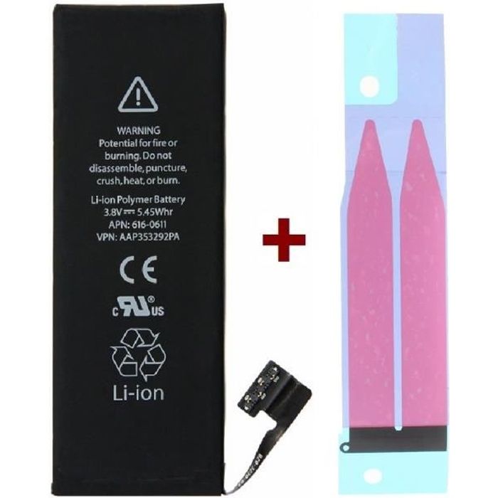 IPHONE 5S - BATTERIE D'ORIGINE 1560 mAh HAUTE PERFORMANCE + ADHÉSIF STICKER AUTOCOLLANT DOUBLE FACE
