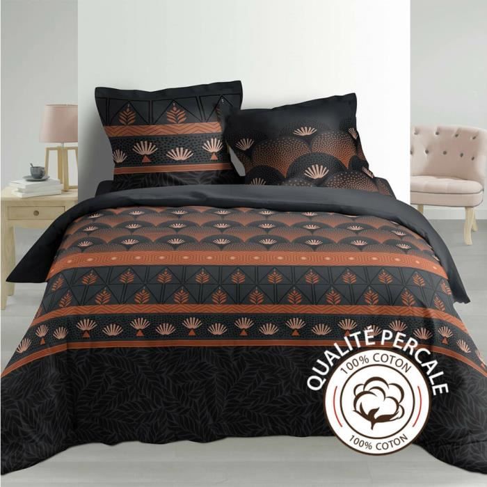 Housse de couette - 260 x 240 cm + taies - Percale 78 fils - Motifs graphiques