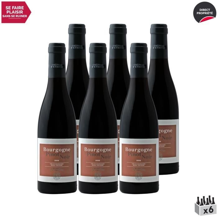 Bourgogne Pinot Noir Rouge 2018 - Lot de 6x37.5cl - Château d'Etroyes - Vin AOC Rouge de Bourgogne - Cépage Pinot Noir