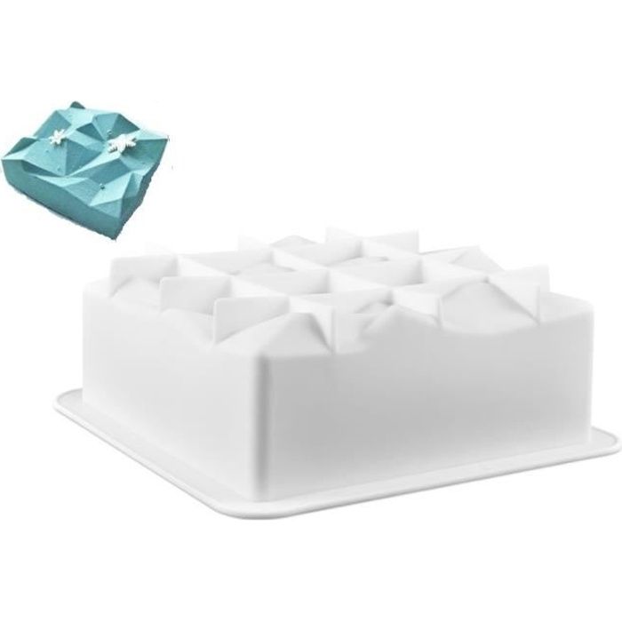 Moule silicone gâteau forme carré facette diamant, pâtisserie 3D Anti adhérent, Moule à manqué silicone Pro design - 19*19.5*7.5 cm