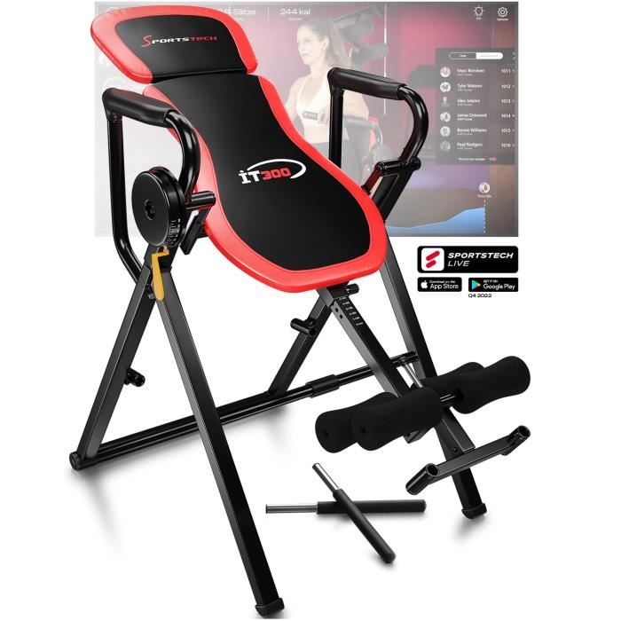 Sportstech IT300 Table d’Inversion 6en1 - Entraînement du Dos et Barre de Traction - Pliable Facile à Monter - 360°