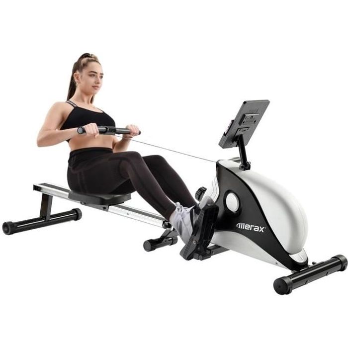 Merax Rameur d’appartement pliant, rameur pour fitness et cardio, Rail en Aluminium, Système de Freinage Magnétique, Silencieux