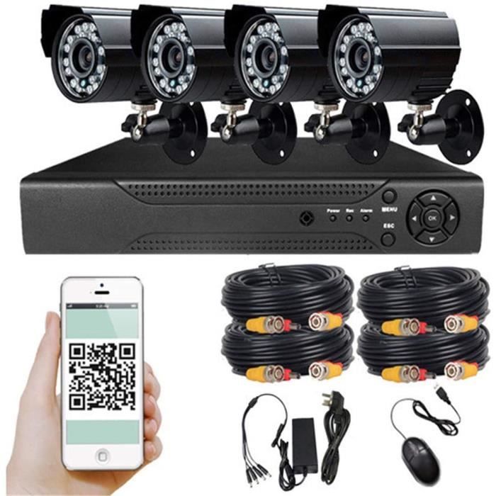 Kit de Vidéosurveillance 1080p TVI DVR avec 4 Caméras de Surveillance,IP67 étanche,Distance de rayonnement infrarouge 50m la Nuit