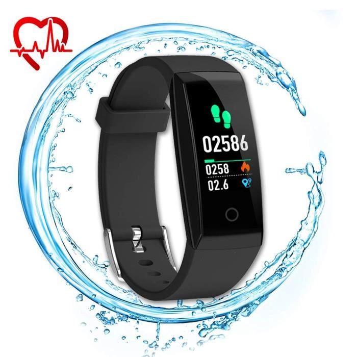 Montre Connectée, W8 Fitness tracker moniteur de fréquence cardiaque Smart Bracelet étanche Ipx7 suivi d'activité Smart Watch, Noir