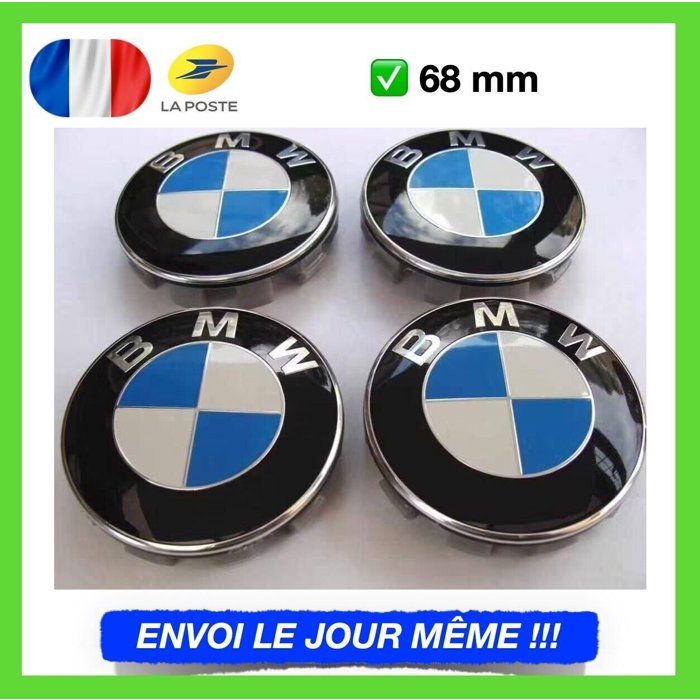 4 X CENTRE DE ROUES CACHE MOYEU BMW CLASSIQUE LOGO BLEU DIAMETRE 68 MM NEUF L16838