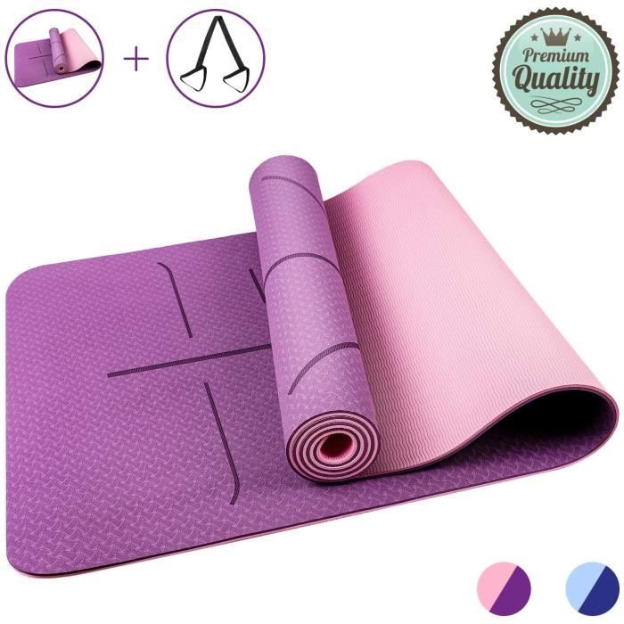Tapis de Yoga Écologique en TPE, Fitness Antidérapant avec Lignes d'Alignement