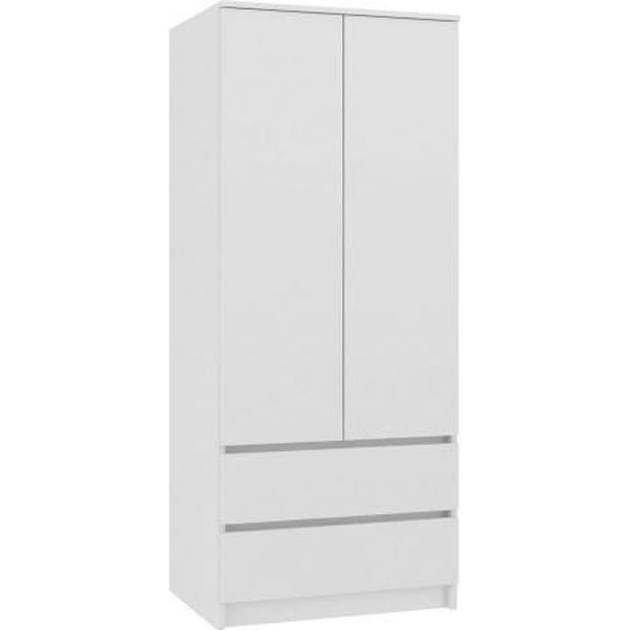 TURIN - Armoire chambre bureau - Penderie multifonctions - 2 portes - 2 grands tiroirs coullisants - Meuble de rangement - Dressing