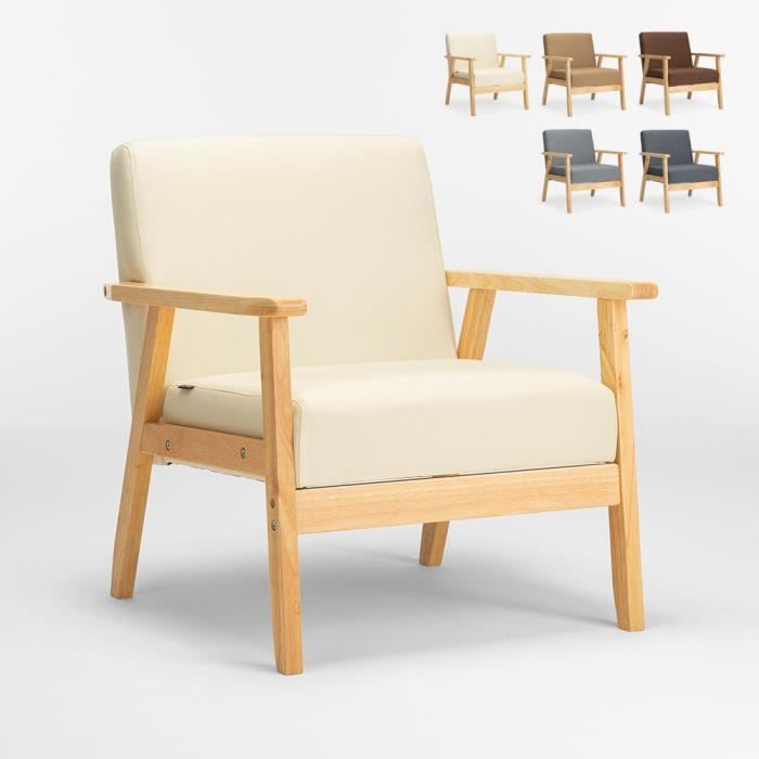 Fauteuil Chaise scandinave design vintage en bois avec accoudoirs Uteplass, Couleur: Blanc