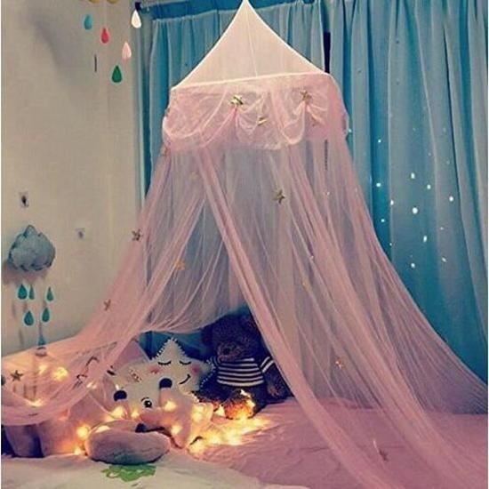 Ciel de Lit Fille Princesse Rose Chambre Papillons Moustiquaire en Filet