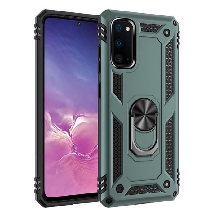Coque Samsung Galaxy S20 (5G), Aimant Support Bague Armure Robuste Silicone Ultra-fin Double Protection Renforcée, Vert