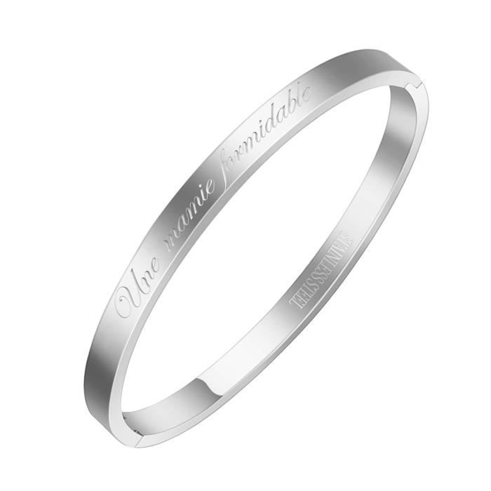Bracelet Messages Une Mamie Formidable Jonc Fin en Acier Inoxydable 316L, AURSTORE bracelet Message