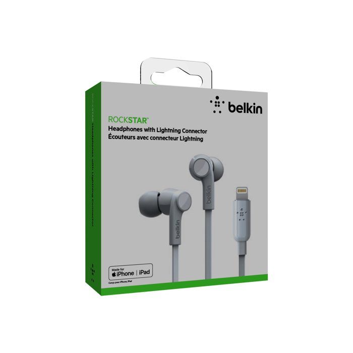 BELKIN Ecouteurs RockStar avec Connecteur Lightning - Pour iPhone XS, XS Max, XR, 8/8 Plus - Blanc