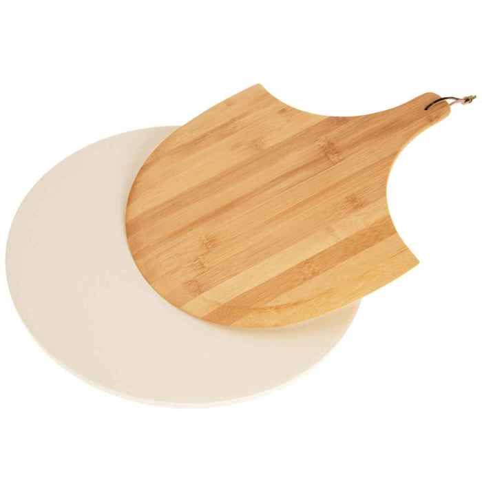 bremermann ensemble pierre à pizza -- pierre à pizza avec pelle à pizza -- cordiérite, ronde Ø 38 cm -- pelle à pizza bambou