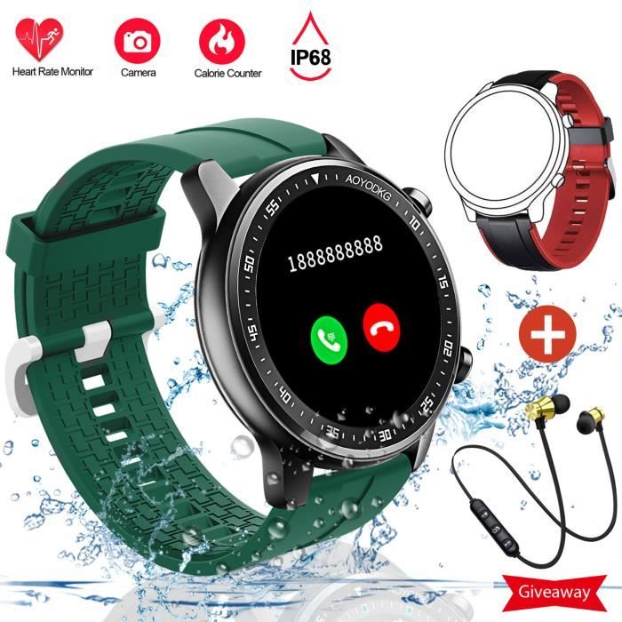 Montre Connectée Homme Femme - Montre Intelligent tactile Fréquence cardiaque-calories Smart watch Sport +Casque Bluetooth+sangle