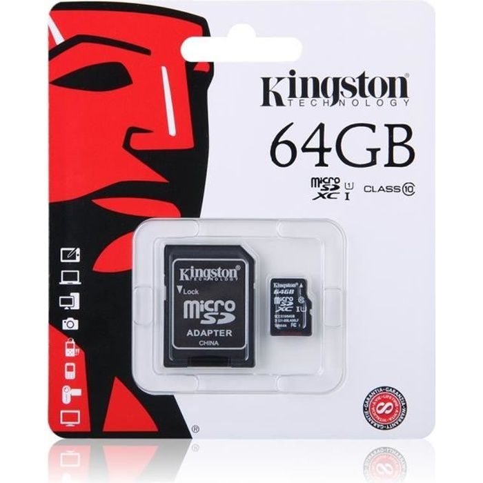 Carte Micro SD SDXC 64 GO Classe 10 UHS 1 + Adaptateur Pour GoPro Hero 3 Silver Edition