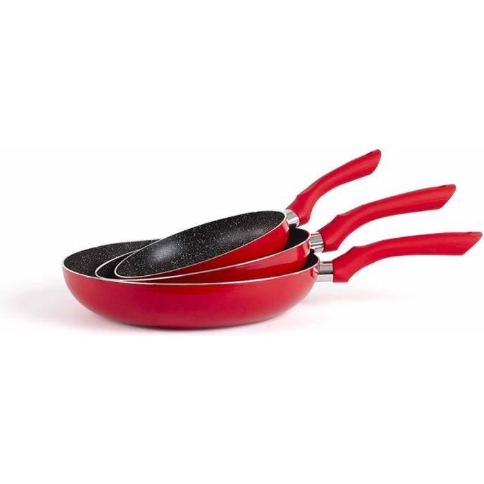 Set de 3 poêles rouges intérieur pierre MEN124R