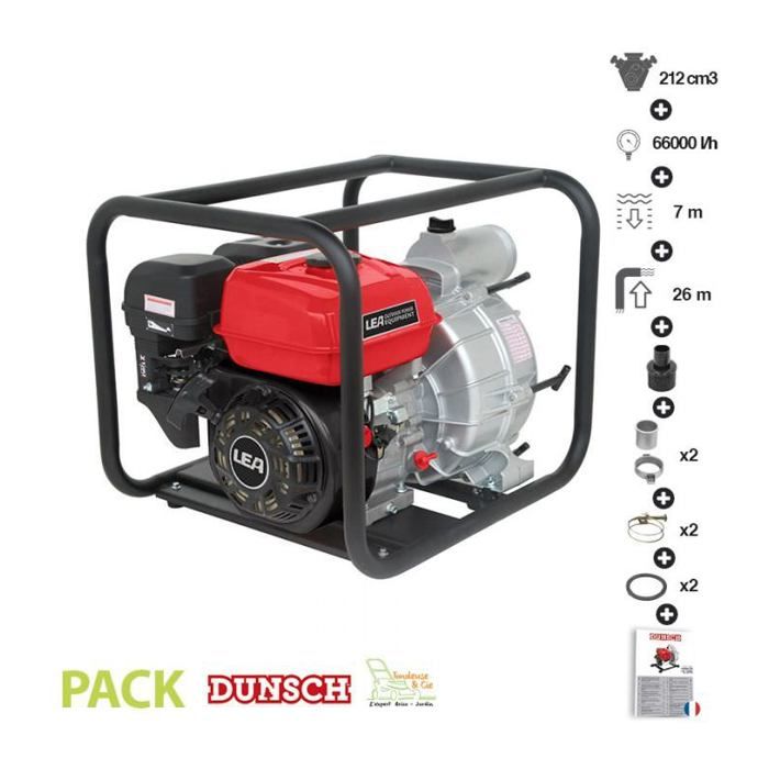 Motopompe thermique eaux chargées ou boueuses 5,6Cv 212cm3 débit 66000 l/h LEA LE71212-80D
