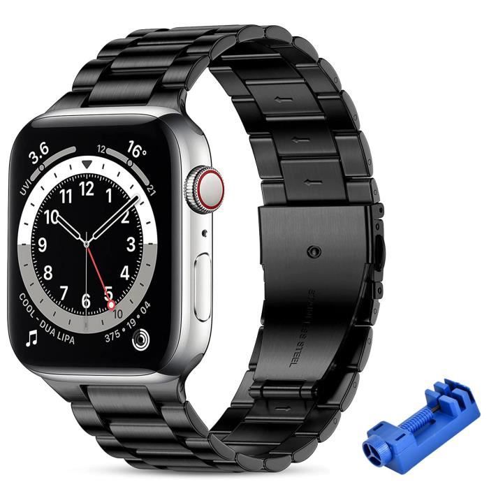 Compatible avec Bracelet Apple Watch 44mm 45mm 42mm, Bracelet de rechange en acier inoxydable avec boucle à trois perles pour iWatch