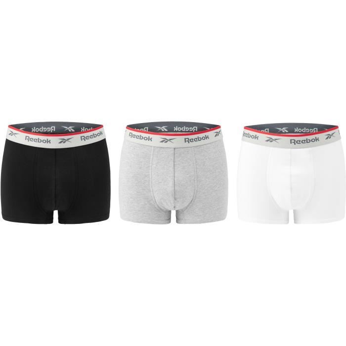 REEBOK Lot de 3 Boxers Noir/Gris/Blanc Homme