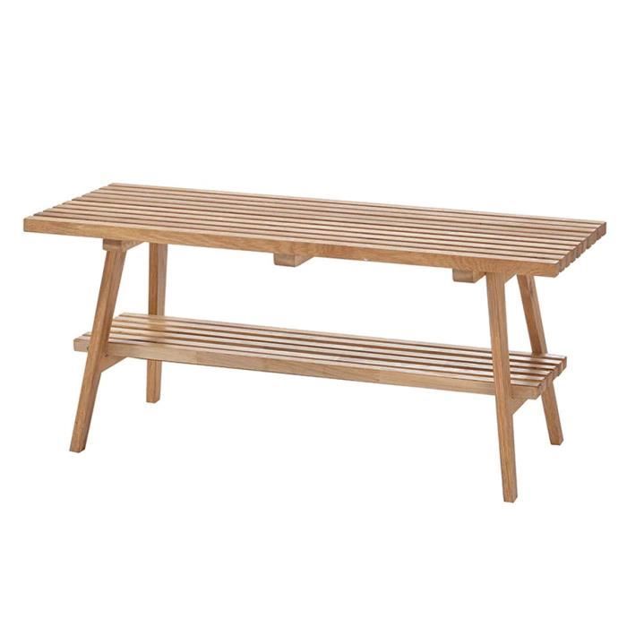 Banc à chaussures coloris chêne massif huilé - Longueur 100 x Hauteur 45 x Profondeur 35 cm