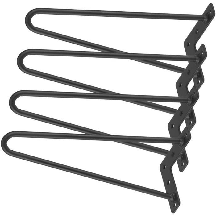 Lot de 4 Pcs Pieds de Table Basse en Épingle à Cheveux 2 Tiges Pieds de Meuble en Métal Noir Remplacement Pieds pour Table Chaise