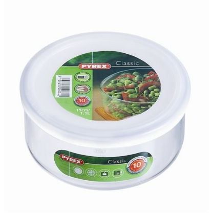 PYREX Plat rond 1,1L en verre + Couvercle en plastique COOK&FREEZE