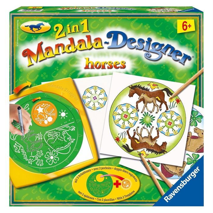 Mandala - format midi Chevaux - Ravensburger - Loisirs créatifs - Dessins enfants au pochoir - dès 6 ans