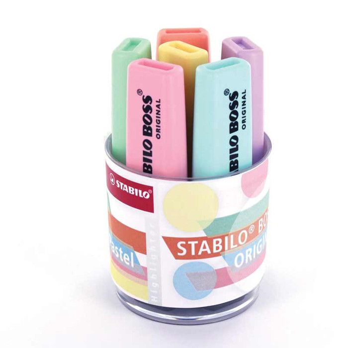Pot de 6 surligneurs Pastel - STABILO BOSS Pastel - 6 couleurs Pastel