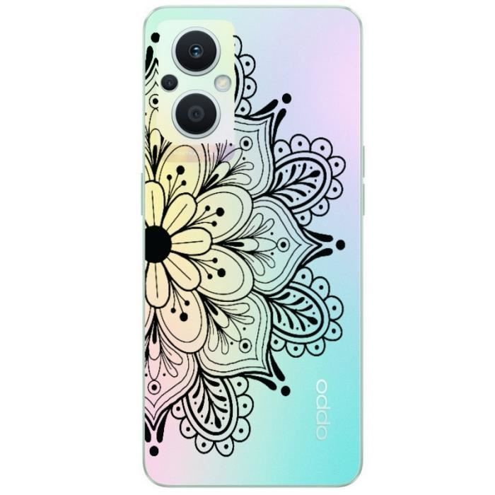 Coque Oppo Reno 8 LITE mandala noir fleur