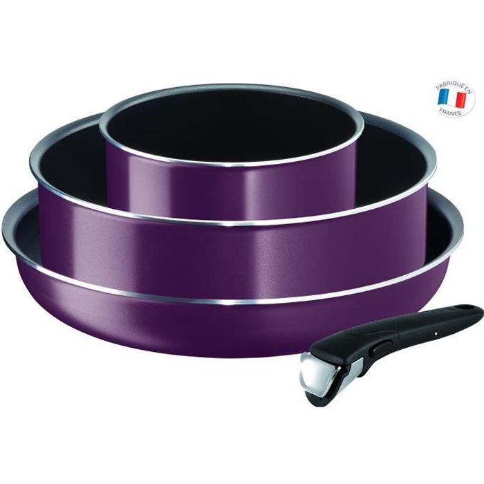 TEFAL L2019302 Ingenio Essential Batterie de cuisine 4 p, Tous feux sauf induction, Poêle, Casserole, Sauteuse, Fabriqué en France