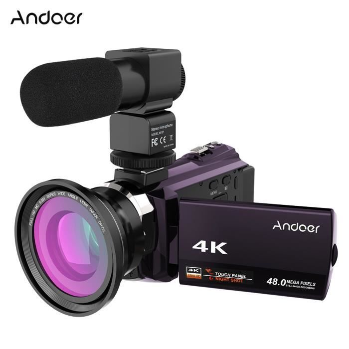 4K 1080 P 48MP WiFi Caméra Vidéo Numérique Caméscope enregistreur Écran tactile 0.39X Grand Angle Macro Microphone Externe
