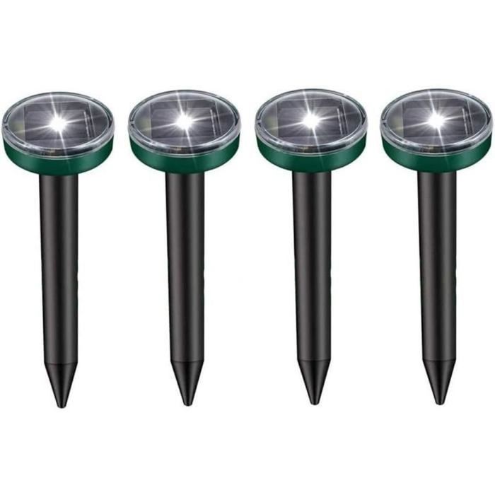 Répulsif à Taupes Solaire - 4 Piquets à Ultrasons - Éloigne Aussi Campagnols/serpents - Noir