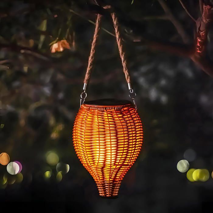 Lampe Suspendue Solaire Extérieur En Rotin - Étanche IP44 - Télécommande, Intensité Variable - Pour Jardin, Terrasse, Balcon