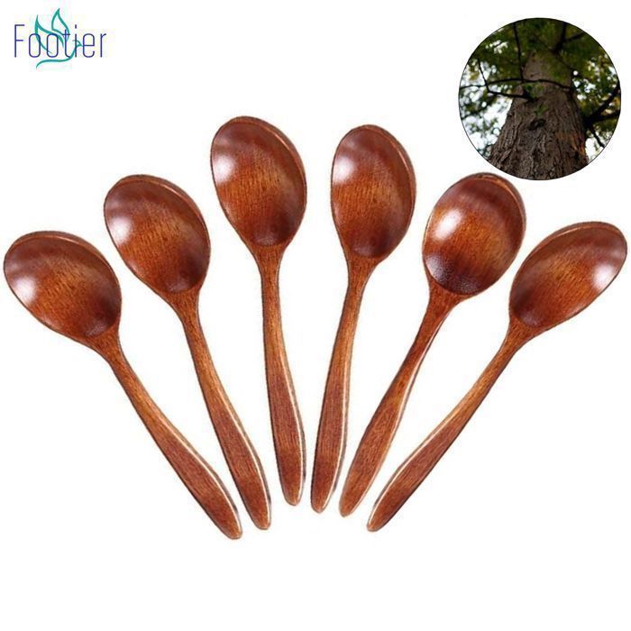 FOOTIER 6Pcs Petite CuillèRe A Cafe Cuillere En Bois Soupe Vaisselle Eco-Friendly TeaHoney CuillèRe à Café En Bois Naturel