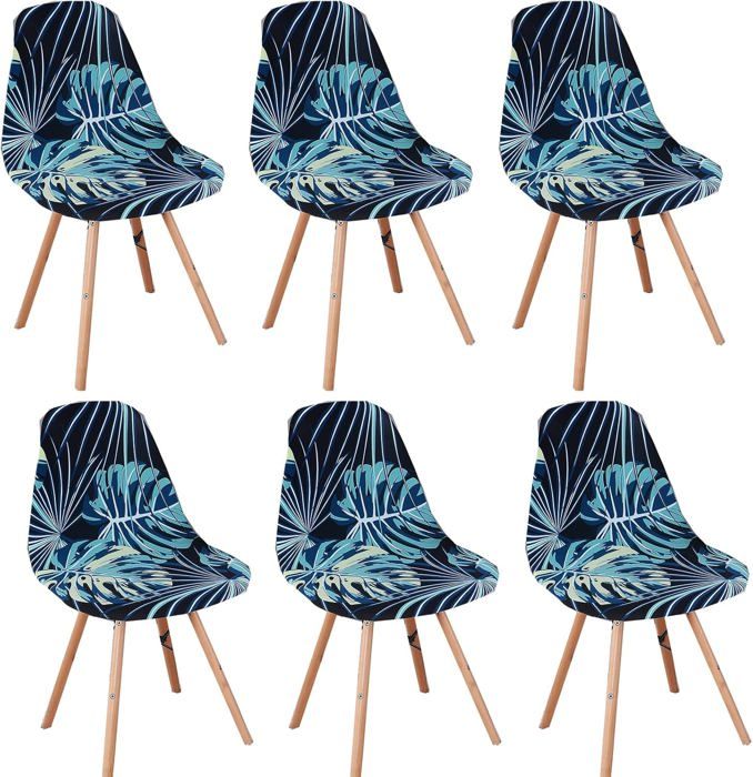 6Pcs Housse de Chaise Scandinaves Extensible Housse de Chaise de Salle à Manger feuilles bleues 6Pcs Housse de Chaise Scandinaves Extensible Housse de Chaise de Salle à Manger feuilles bleues