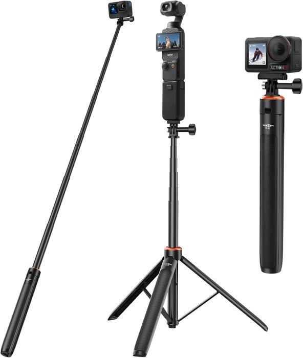 WOLFANG Perche à Selfie Pour Caméra Action - Compatible GoPro, DJI, Apexcam - Télescopique 71cm