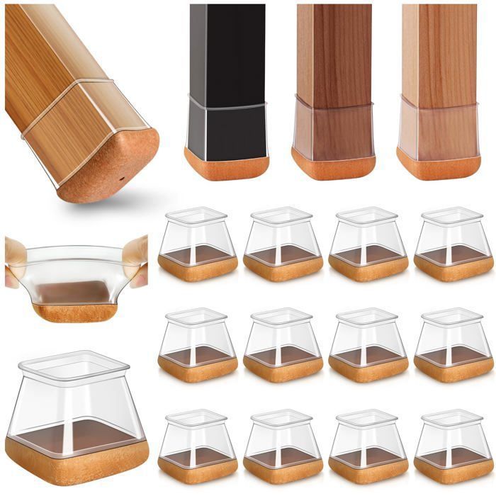 Lot de 20 protections pieds de chaise carrés en silicone transparent – pour pieds 20–26 mm (patins feutrés)