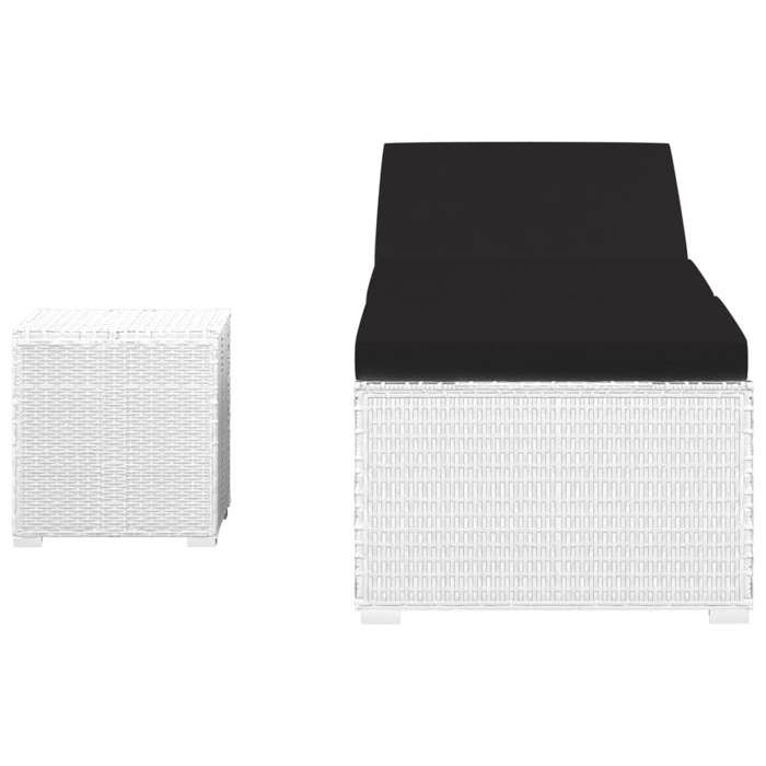 JLL*TOP - Chaise longue - Bain de soleil - avec coussin - et table à thé rotin Blanc LLL535