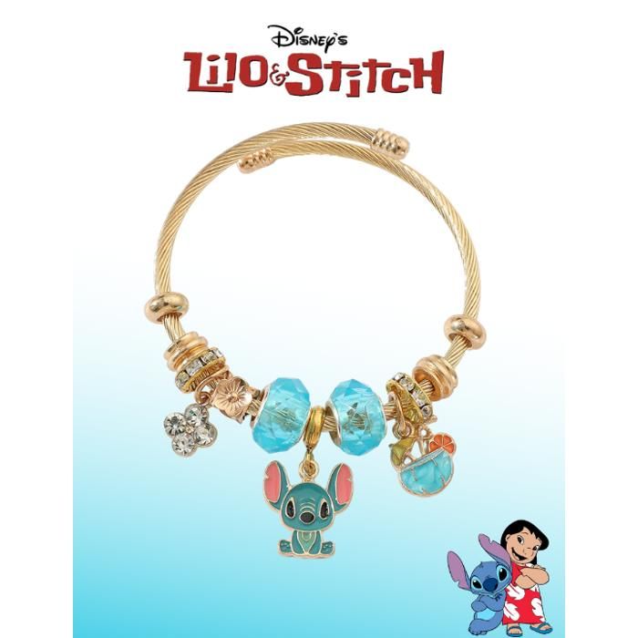 Bracelet rigide dor avec pendentif Stitch turquoise  Bijou fantaisie Disney femme avec charms