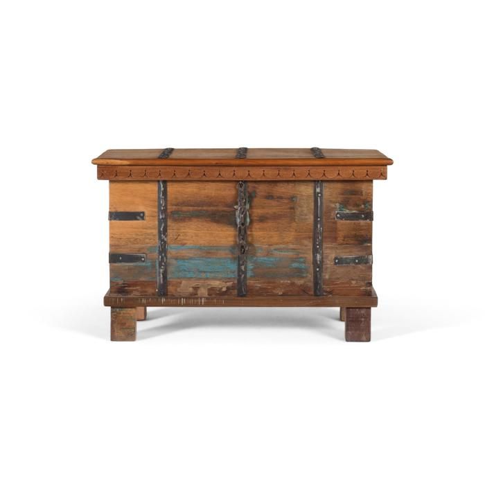 Coffre en bois recyclé - Multicolore - Aspect industriel - Unique - 74x44x46 cm - Bois massif - Ouverture par le haut