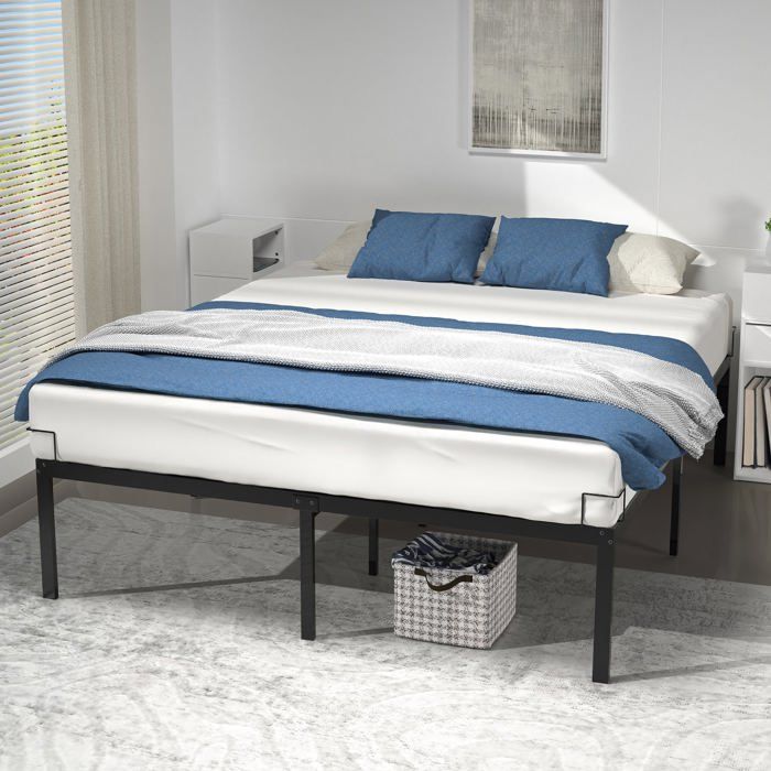 VOUNOT® Cadre de lit 180x200cm en métal avec sommier à lattes et fixation - hauteur 36cm - noir VOUNOT® Cadre de lit 180x200cm en métal avec sommier à lattes et fixation - hauteur 36cm - noir