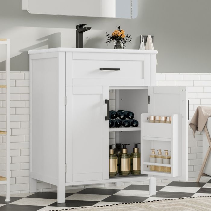 Petit Meuble sous vasque salle de bain -Meuble lavabo en céramique main wc et bassin intégré blanc-60 x 46 x 848 cm