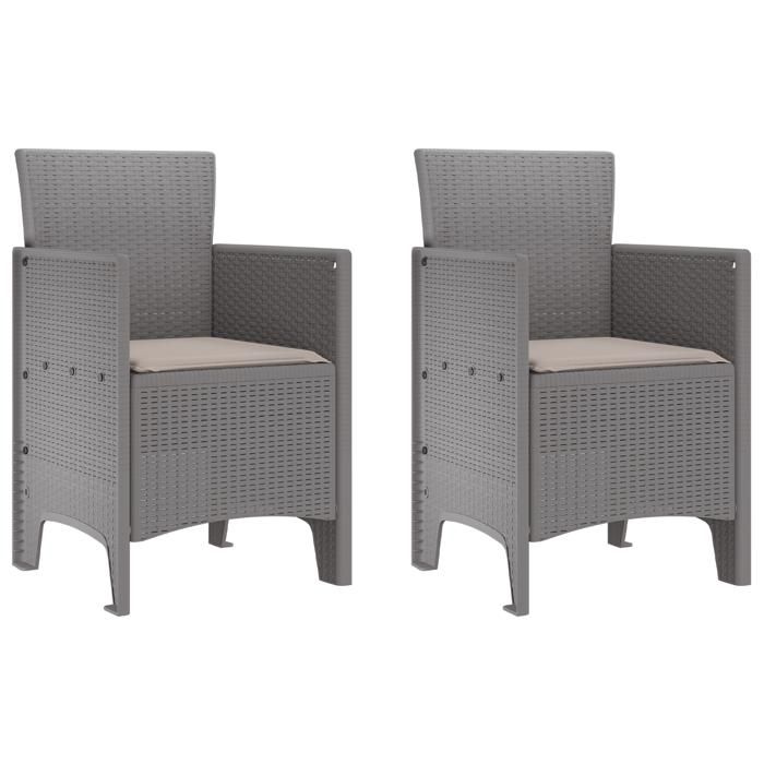 PROMOTION Chaises de Jardin larrière-cour - avec Coussins 2 pcs Gris Clair Rattan Poly 55856 - BestMeuble