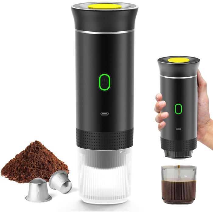 Machine à Café 3 En 1 Portable Expresso - Capsules Petites/Grandes + Café Moulu - Chauffage Auto 4-6 Min - Noir