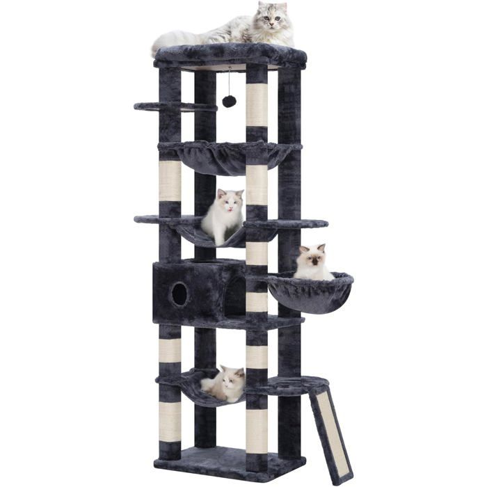 Comparer les prix de Arbre À Chat À Plusieurs Étages De 175 Cm De Haut Meuble Pour Chat Avec Grandes Plateformes Hamac Extra Spacieux Grottes[ARB207]